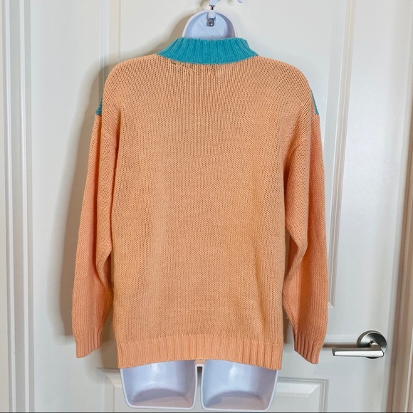 VINTAGE Pale Pink & Blue Mock Neck Sweater Size M - Picture 8 of 10